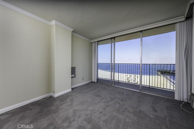 700 E Ocean Blvd Unit 2606, Long Beach, CA 90802 - unfurnished room featuring a water view, crown molding, and carpet floors