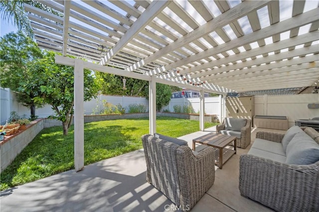 28927 Rue Daniel Cyn, Country, CA 91387 - fenced backyard with an outdoor hangout area, a patio area, and a pergola