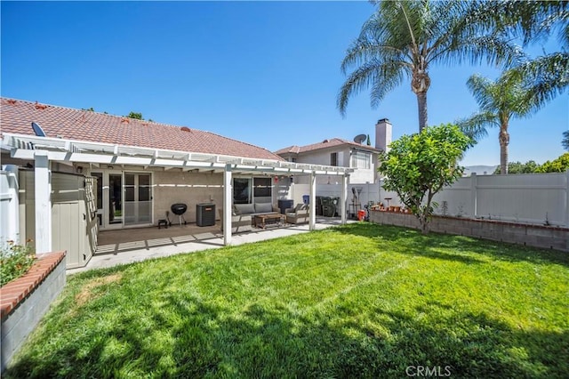 28927 Rue Daniel Cyn, Country, CA 91387 - back of house featuring a pergola, a fenced backyard, a patio area, stucco siding, and an outdoor living space
