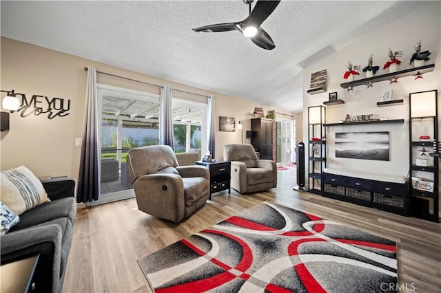 28927 Rue Daniel Cyn, Country, CA 91387 - living area with a textured ceiling, ceiling fan, and wood finished floors