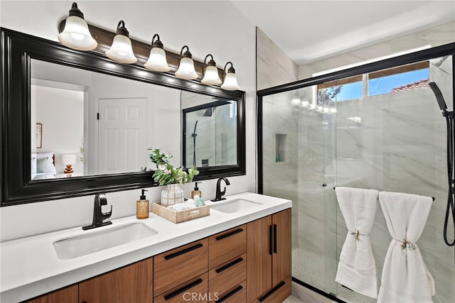 36 Via Madera, Rancho Santa Margarita, CA 92688 - bathroom with double vanity and a marble finish shower