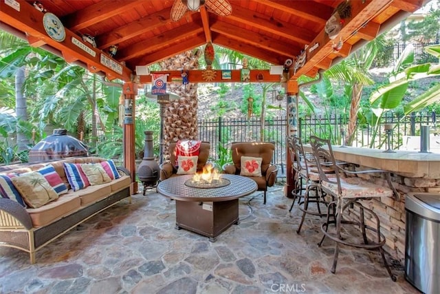 26181 San Marino Ct, Mission Viejo, CA 92692 - view of patio / terrace with an outdoor living space with a fire pit and a gazebo
