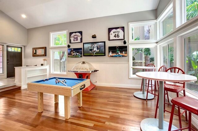26181 San Marino Ct, Mission Viejo, CA 92692 - game room featuring wainscoting, wood finished floors, pool table, and recessed lighting