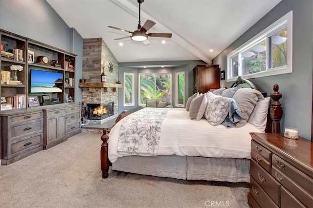26181 San Marino Ct, Mission Viejo, CA 92692 - bedroom with multiple windows, carpet flooring, a fireplace, and ceiling fan