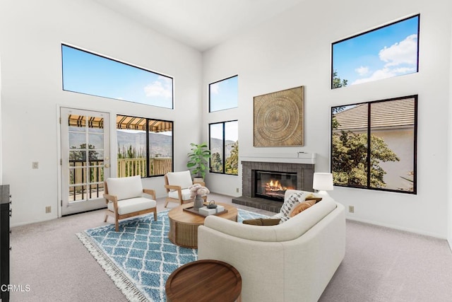 800 Manor Ridge Rd, Santa Paula, CA 93060 - carpeted living room with a towering ceiling and a fireplace
