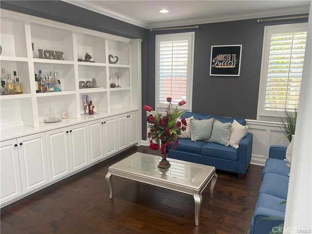 4866 Stoneglen Ave, Fontana, CA 92336 - living area with ornamental molding and dark wood-type flooring