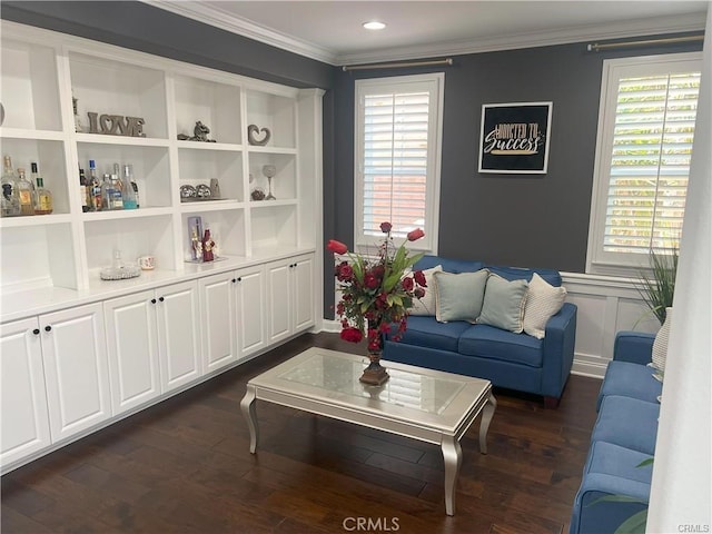 4866 Stoneglen Ave, Fontana, CA 92336 - living room featuring ornamental molding and dark wood-type flooring