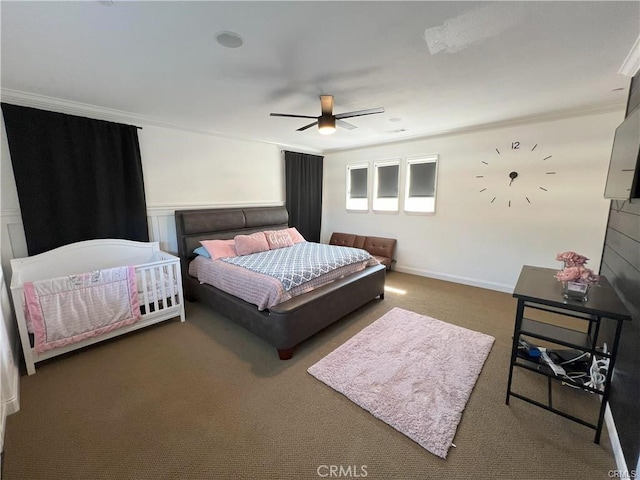 4866 Stoneglen Ave, Fontana, CA 92336 - bedroom with ornamental molding, carpet floors, and a ceiling fan