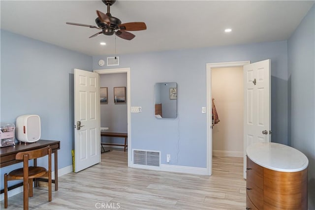 1845 Anaheim Ave Unit 27, Costa Mesa, CA 92627 - office area featuring light wood finished floors, ceiling fan, and recessed lighting