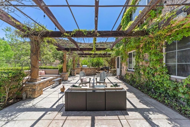 27792 Elderberry St, Murrieta, CA 92562 - view of patio with a pergola, an outdoor hangout area, and exterior kitchen