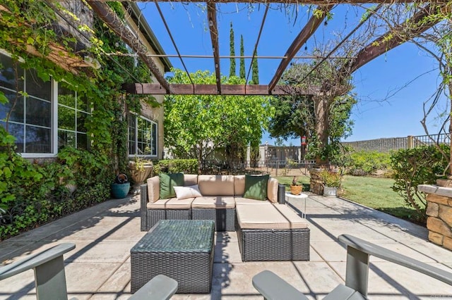 27792 Elderberry St, Murrieta, CA 92562 - fenced backyard featuring an outdoor hangout area, a pergola, and a patio area