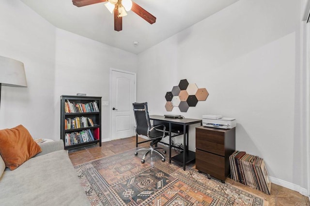 27792 Elderberry St, Murrieta, CA 92562 - office area featuring ceiling fan and stone finish floors