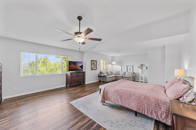 27792 Elderberry St, Murrieta, CA 92562 - bedroom featuring lofted ceiling, dark wood-style flooring, and ceiling fan