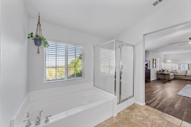 27792 Elderberry St, Murrieta, CA 92562 - ensuite bathroom with a bath, a stall shower, and ceiling fan