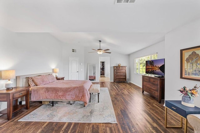 27792 Elderberry St, Murrieta, CA 92562 - bedroom featuring lofted ceiling, dark wood-style floors, and ceiling fan