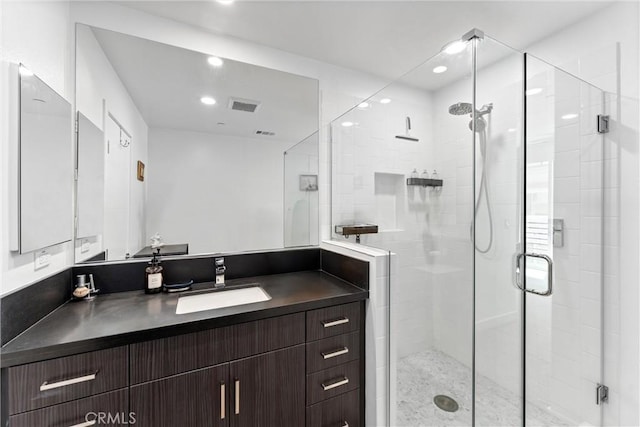 206 Alamo Ct, Long Beach, CA 90802 - bathroom with a shower stall, vanity, and recessed lighting