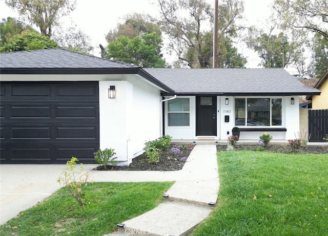 11143 Gonsalves Pl, Cerritos, CA 90703 - ranch-style house with a garage, roof with shingles, and stucco siding