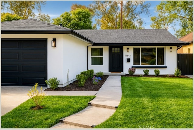 11143 Gonsalves Pl, Cerritos, CA 90703 - ranch-style house with an attached garage, stucco siding, and roof with shingles