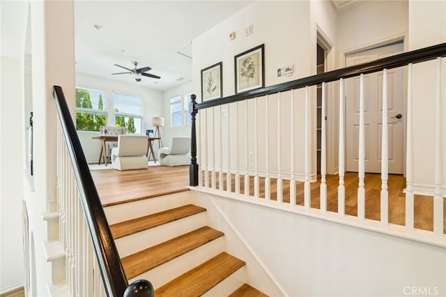 501 Newman Cir, Placentia, CA 92870 - stairway with a ceiling fan and wood finished floors