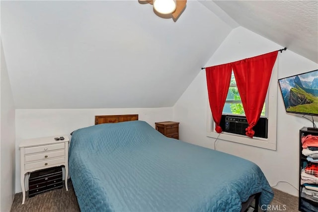 316 La Casita Dr, Twin Peaks, CA 92391 - bedroom featuring lofted ceiling, carpet flooring, a ceiling fan, and cooling unit