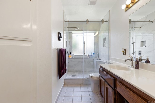 4068 De La Vina Way, Sacramento, CA 95823 - full bathroom featuring vanity, a marble finish shower, and tile patterned flooring