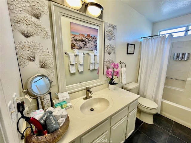 9830 Mesquite Ave, Desert Hot Springs, CA 92240 - bathroom featuring vanity, tile patterned floors, and shower / tub combo