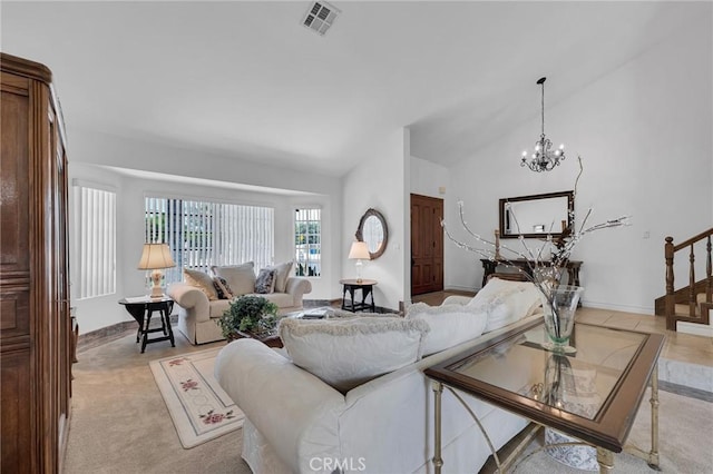 17262 Chase St, Northridge, CA 91325 - living area featuring lofted ceiling and a chandelier