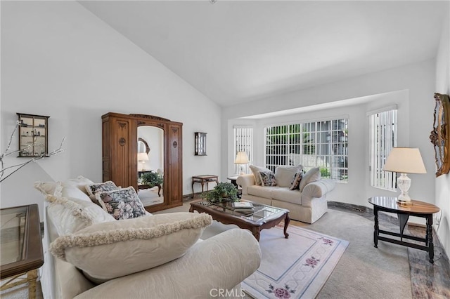 17262 Chase St, Northridge, CA 91325 - living room featuring high vaulted ceiling and carpet