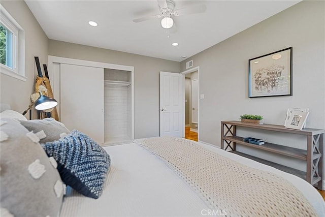 2781 Vuelta Grande Ave, Long Beach, CA 90815 - bedroom with a closet, recessed lighting, and a ceiling fan