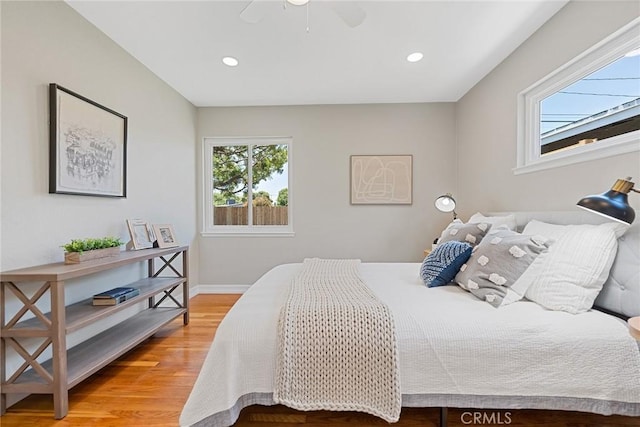 2781 Vuelta Grande Ave, Long Beach, CA 90815 - bedroom featuring light wood-style flooring, recessed lighting, and a ceiling fan