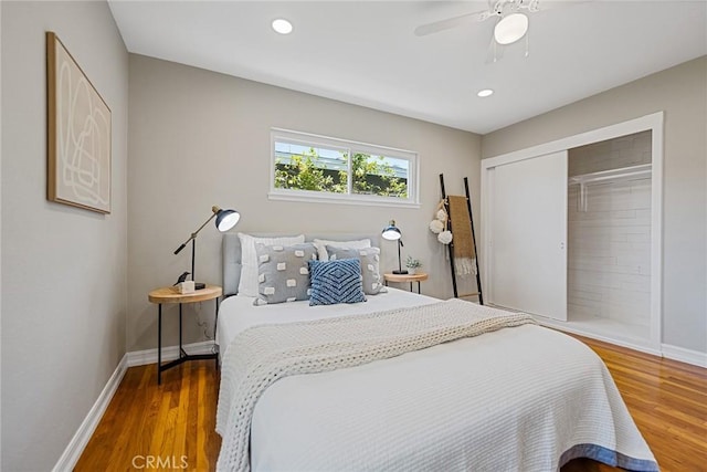 2781 Vuelta Grande Ave, Long Beach, CA 90815 - bedroom with wood finished floors, a closet, a ceiling fan, and recessed lighting