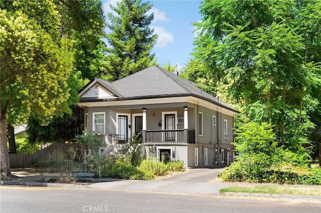 1029 Salem St, Chico, CA 95928 - view of front facade featuring stairs, a porch, roof with shingles, and stucco siding