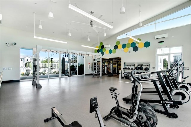 2278 Yuzu St, Corona, CA 92883 - workout area featuring a wall mounted air conditioner and a high ceiling