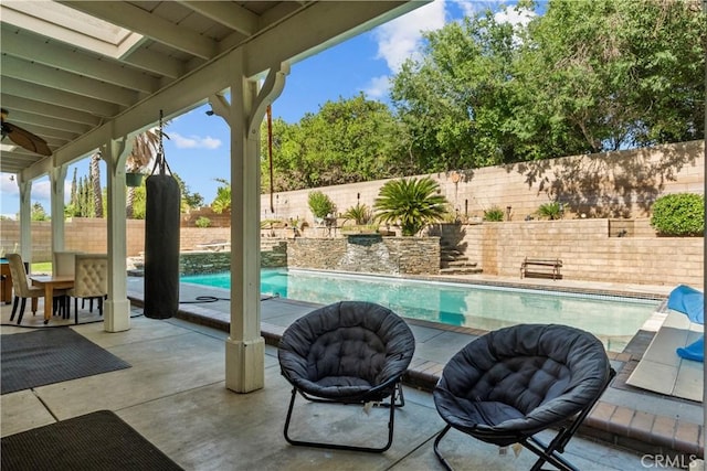 42012 57th St W, Lancaster, CA 93536 - view of pool with a fenced backyard, a fire pit, and a patio