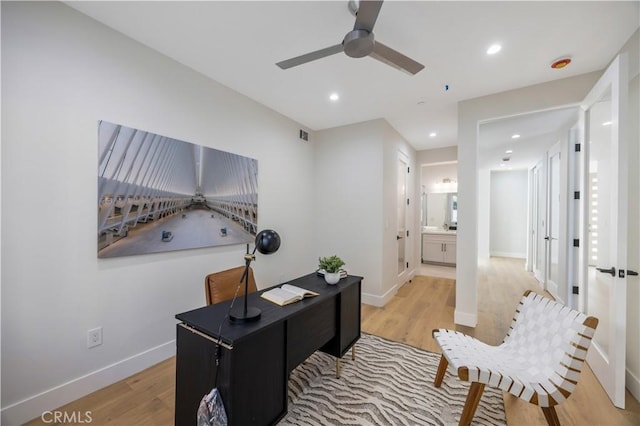 2405 Mathews Ave Unit C, Redondo Beach, CA 90278 - office with light wood-type flooring, ceiling fan, and recessed lighting