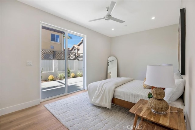 2405 Mathews Ave Unit C, Redondo Beach, CA 90278 - bedroom with access to exterior, light wood-style floors, recessed lighting, and ceiling fan