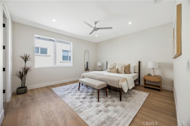 2405 Mathews Ave Unit C, Redondo Beach, CA 90278 - bedroom with light wood-style flooring, recessed lighting, and a ceiling fan