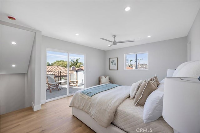 2405 Mathews Ave Unit C, Redondo Beach, CA 90278 - bedroom with access to outside, light wood finished floors, recessed lighting, and ceiling fan