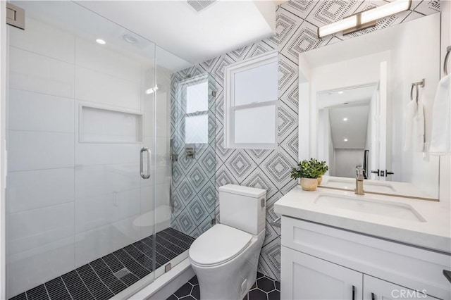 2405 Mathews Ave Unit C, Redondo Beach, CA 90278 - bathroom with a stall shower, vanity, and tile patterned floors