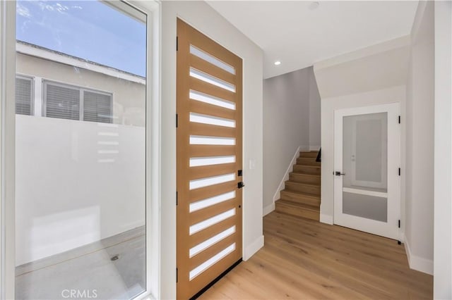 2405 Mathews Ave Unit C, Redondo Beach, CA 90278 - entryway featuring wood finished floors, recessed lighting, and stairs