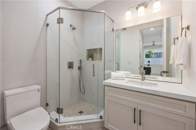 2405 Mathews Ave Unit C, Redondo Beach, CA 90278 - full bath featuring a shower stall, vanity, and ceiling fan