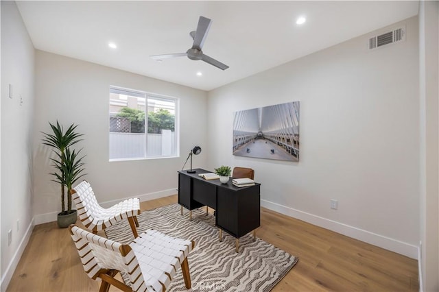 2405 Mathews Ave Unit C, Redondo Beach, CA 90278 - office space featuring a ceiling fan, light wood finished floors, and recessed lighting