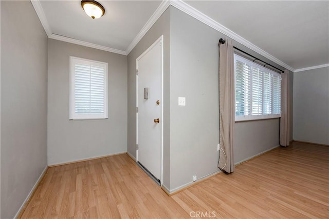 28656 Bradley Rd, Menifee, CA 92586 - entryway with light wood-type flooring and ornamental molding