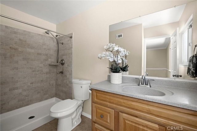 30314 Honeysuckle Hill Dr, Canyon Country, CA 91387 - bathroom with vanity, tile patterned floors, and a tile shower