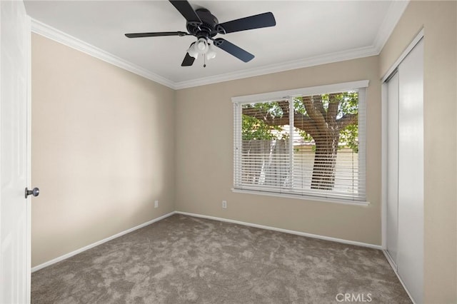 30314 Honeysuckle Hill Dr, Canyon Country, CA 91387 - spare room featuring carpet flooring, crown molding, and ceiling fan
