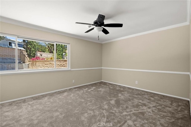 30314 Honeysuckle Hill Dr, Canyon Country, CA 91387 - empty room featuring carpet, crown molding, and a ceiling fan