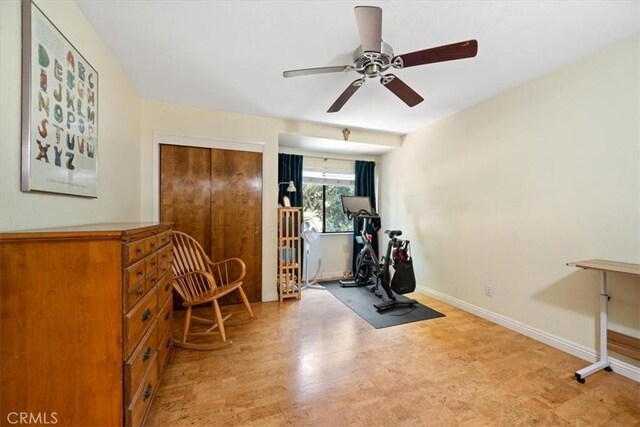 5375 Rosario Ave, Atascadero, CA 93422 - exercise room with a ceiling fan and baseboards