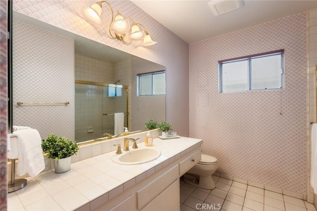 1716 Elm Ave, Manhattan Beach, CA 90266 - bathroom featuring tile patterned floors, an enclosed shower, and vanity