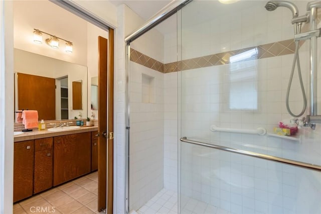 1716 Elm Ave, Manhattan Beach, CA 90266 - full bathroom with vanity, a shower stall, and tile patterned floors