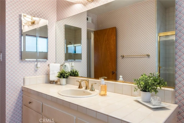1716 Elm Ave, Manhattan Beach, CA 90266 - full bath featuring vanity, a shower, and wallpapered walls